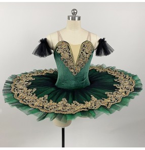 Children Dark green velvet professional ballet dresses TUTU skirt classical pancake ballerina ballet stage performance costume Sleeping Beauty stage dance costume