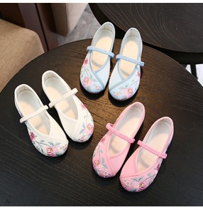 Children embroidered hanfu fairy performance dresses shoes Tang Han empress princess film cosplay pecking clothing shoes flats for kids