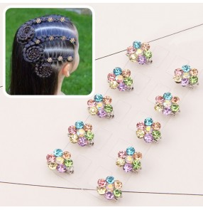 Children girl princess fairy dress bling hairpin barrette peas buckle rhinestone plum blossom hair accessories 10pcs mini hair buckle small clip