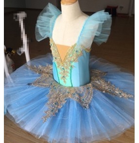 Children girls ballet modern dance dresses blue children tutu skirt ballerina competition swan lake performance dresses