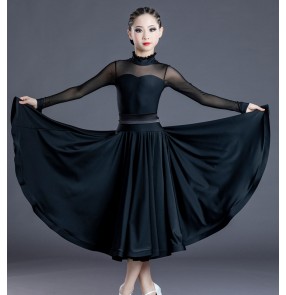 Children girls black colored ballroom dance dress stage performance latin ballroom performance costumes for kids girl