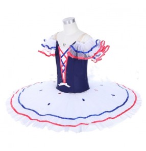 Children Girls Blue with white red color professional ballet Dance dress sleeping beauty flat tutu performance costume swan lake tutu skirts for kids