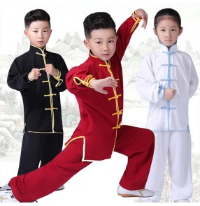 Children Girls Boys Chinese Black red color Wushu martial arts performance clothing Chinese Kung Fu training clothes for boys Tai Chi martial arts clothes