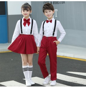 Children girls boys wine black color choir stage performance clothing kindergarten school concert chorus uniforms recitation church performance outfits for kids