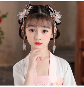 Children Girls Chinese Princess Hanfu fairy dresses hairpin hair Accessories headgear Tang Han Queen Cosplay Hair Clip model show film photo shooting headdress for baby