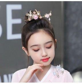 Children girls fairy Hanfu headdress hair accessories for kids queen phoenix pink crown Tang hanfu chinese folk costumes for girls