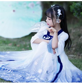 Children girls hanfu anime drama cosplay fairy princess dresses stage performance photos shooting dresses for kids 