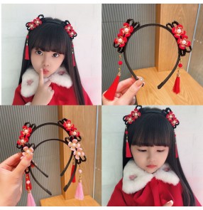 Children Girls Hanfu fairy Headdress Wig Braids Hairband chinese folk dance Tassel Hairpin Baby Antique hair hoop Hair Accessories
