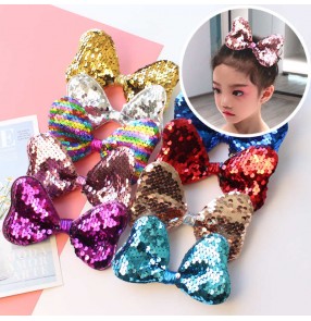 Children Girls jazz dance singers stage performance sequined bowknot hair accessories ballroom latin dance headdress princess dance sequins hair clip head flower