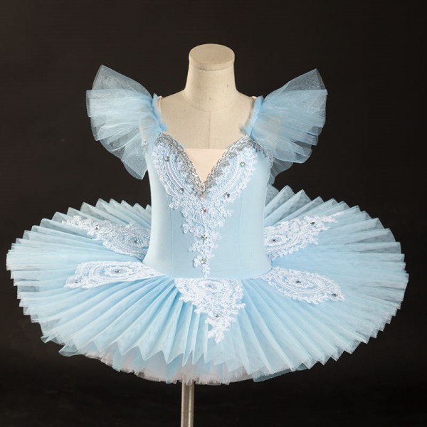 Children girls light blue ballet dance dress tutu skirt classical dance ...