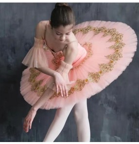 Children girls pink orange Ballet dance Dresses sleeping beauty TUTU skirt little Swan lake classical ballerina performance flat tutu for Girls solo birthday gift costumes