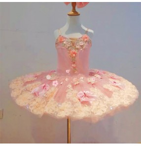 Children Girls pink orange velvet tutu skirt ballet dance dress fairy ballerina competition performance costume Sleeping Beauty TUTU 