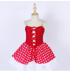 Children girls red polka dot ballet dance dress tutu skirts for girls xmas halloween party ballerina stage performance lace sling dress Stage costumes