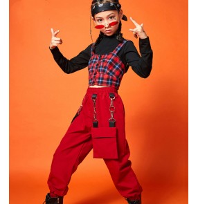 children girls Scottish plaid Rap hip-hop street dance costumes model show photos shooting birthday tide clothes children gogo dancers jazz dance outfits girls