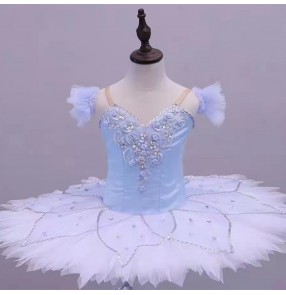 Children Girls Swan Lake light blue Ballet Dance dresses Professional ballerina performance dresses Swan Lake Ballet Tutu skirts  blue Bird Tutu for kids