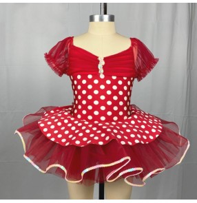 Children girls toddlers baby wine red polka dot Ballet dance dresses stage Performance tutu skirts xmas party modern Jazz dance dress