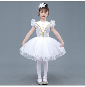 Children Girls yellow Silver white turquoise purple sequined jazz dance princess dresses chorus performance outfits girl princess tutu skirt modern dance dress for baby