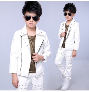 Children jazz dance costumes boy's school hiphop street modern dance drummer model show stage performance rivet jacket pants and vest