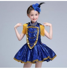 Children jazz dance dresses princess paillette modern dance host  drummer piano gogo dancers model show stage performance competition costumes 