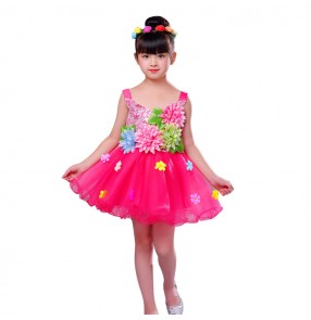 Children jazz singers chorus dancing dresses princess modern dance stage performance flower girls host party cosplay dresses costumes