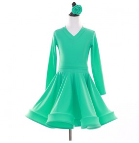 Children kids mint colored competition latin dance dress salsa rumba chacha dance dress costume