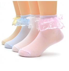 Children kids modern dance lace short socks ballet latin ballroom stage performance lace dance socks one pair