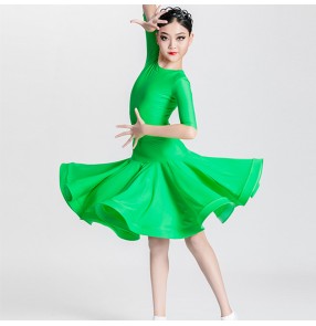 Children kids violet green orange competition latin dance dresses stage performance ballroom latin performance skirts for girl