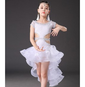 Children lace latin dance dress salsa rumba chacha dance dress modern dance stage performance latin dance costumes