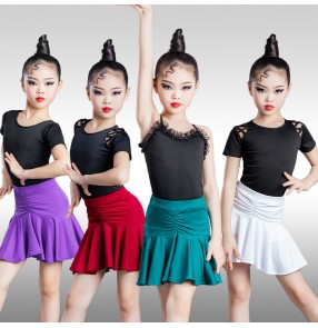 Children Latin dance clothes purple green wine black colored girls Latin dance Dresses training clothes children performance practice clothes