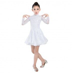 Children latin dance dresses costumes white lace colored modern dance stage performance dance studio school competition dresses