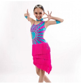 Children latin dresses for girls competition Robes latines enfants rumba salsa chacha samba dancing costumes tassels skirts