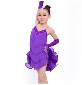 Children latin dresses for girls kids ballroom dresses violet stage performance professional samba salsa chacha rumba dancing costumes