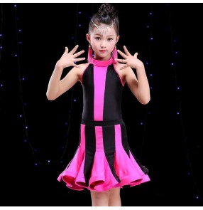 Children latin dresses for girls striped pink blue red stage performance competition rumba chacha salsa competition samba dresses