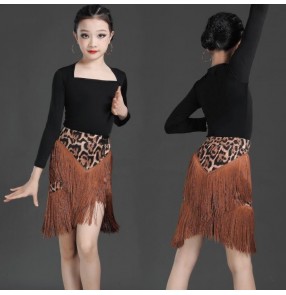 children leopard printed fringed latin dance dresses for girls latin dance skirts ballroom dance dresses for kids 