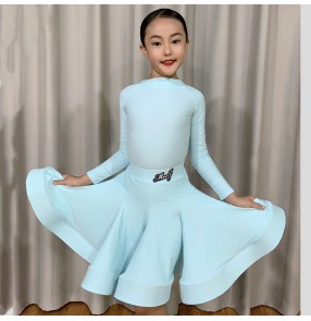 Children light blue Ballroom dance dresses for kids latin dance professional competition clothes standard stipulates girls art test latin dance costumes