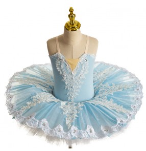 Children light blue Little Swan lake Ballet Dance dresses pancake ballet tutu skirts girls Professional Swan Lake classical Ballet dance costumes ballerina dance dresses