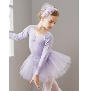 Children Light purple pink tutu skirt ballet dance costume long sleeves Toddler gymnastics exercises practice clothes Tutu clothes
