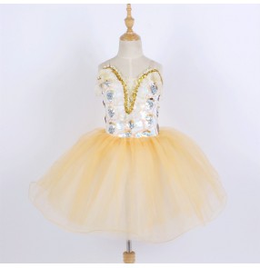 Children Light yellow Toddlers tutu skirts kids pailette ballet dance costume Princess dress ballerina stage performance costumes for Baby