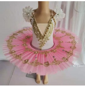 Children little swan lake ballerina ballet dance dresses for girls kids white pink purple blue red tutu skirt suspenders girls ballet stage performance costumes