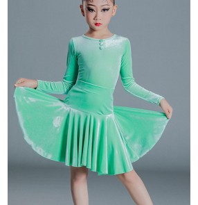 Children Mint purple light orange black purple velvet ballroom latin dance dress modern latin dance costumes for Girls competition Standard Dance latin dance Skirt for children