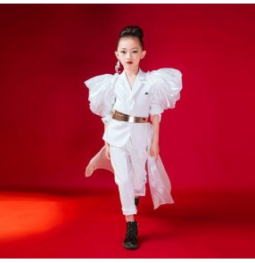 Children Model catwalk stage performance white dress suit  tuxedo top and pants T stage performance suit photos video shooting temperament suit tide suit