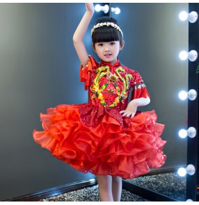 Children modern dance dresses phoenix china style chorus singers carnival flower girls stage performance cosplay model show dancing princess dresses