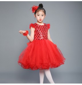 Children modern dance jazz singers dance dresses paillette princess photos stage performance show cosplay dresses