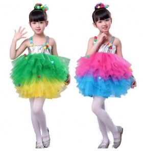 Children modern dance street singers host dance princesses dress rainbow colored flower girls host chorus t show dance costumes dress