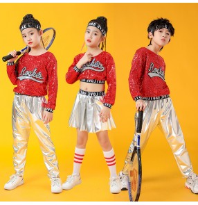 Children Modern red sequined jazz dance costumes boys and girls cheerleaders outfits hip-hop gogo dancers dance clothing kindergarten drummer Jazz costumes for kids