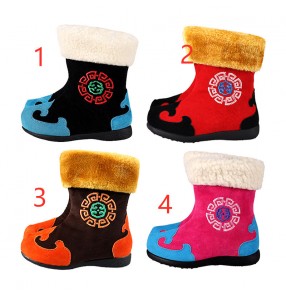 Children Mongolian dance warm boots boys and girls cotton shoes ethnic minority dance performance costumes autumn winter plush thickening boots