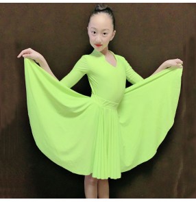 Children neon green Latin dance dresses for girls standard ballroom dance performance clothing Girls split exercise clothes ballroom dance dress for kids