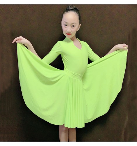 Children Latin Dance Wear Children neon green Latin dance dresses for girls standard ballroom dance performance clothing Girls split exercise clothes ballroom dance dress for kids