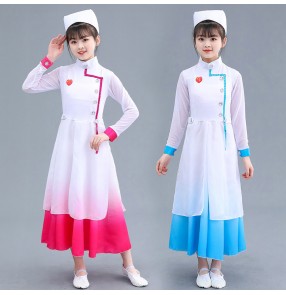 Children pink blue colored nurse doctor dance dresses for girls rebirth dance stage performance medical anti-epidemic film costume