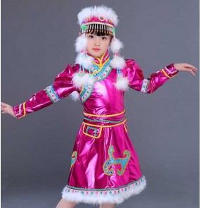 Children pink Mongolian performance dress girls Ethnic minority stage costumes primary and secondary school students mongolia dance costumes